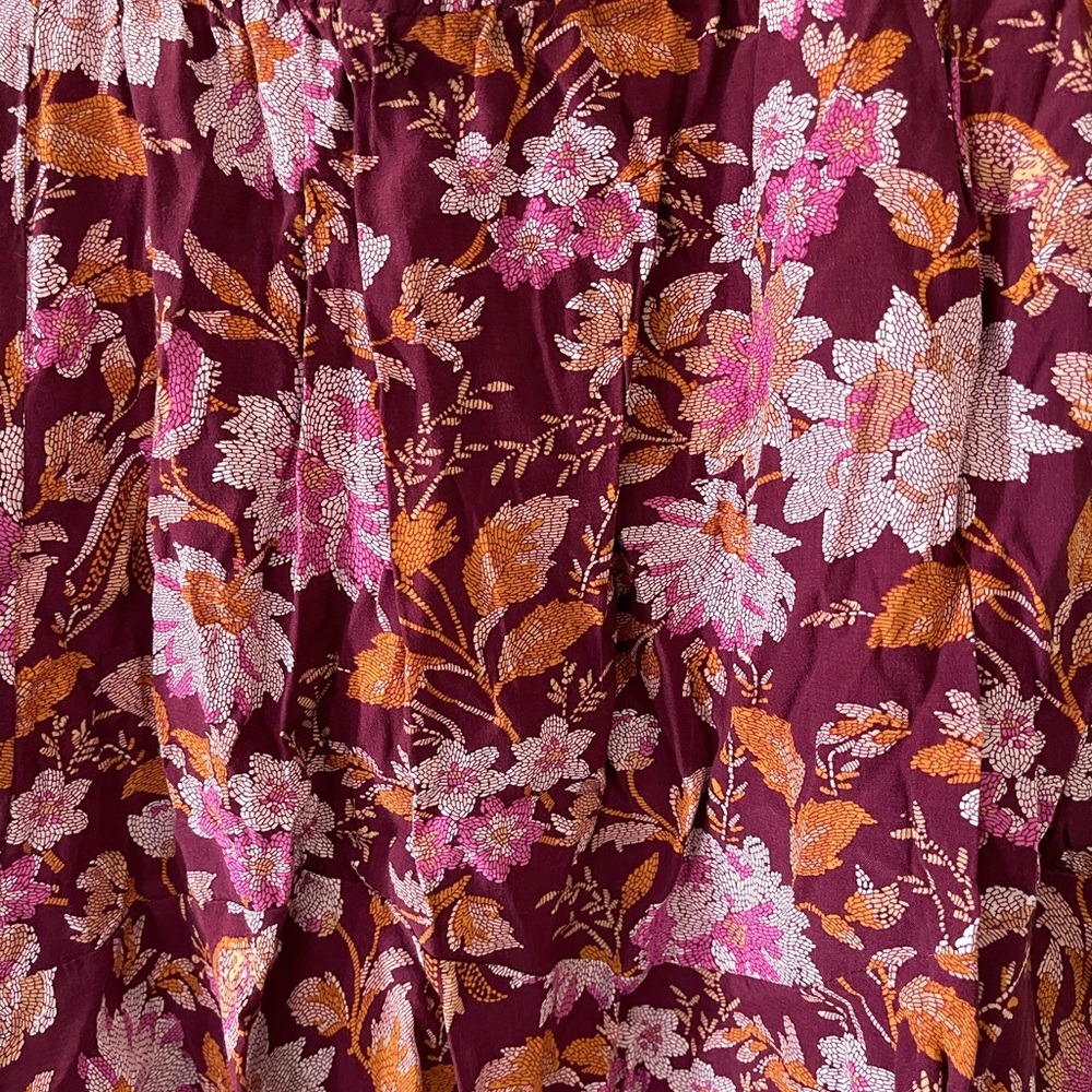 LOFT Floral burgundy Pink Orange tiered flippy flouncy Skirt size XS - Picture 5 of 7